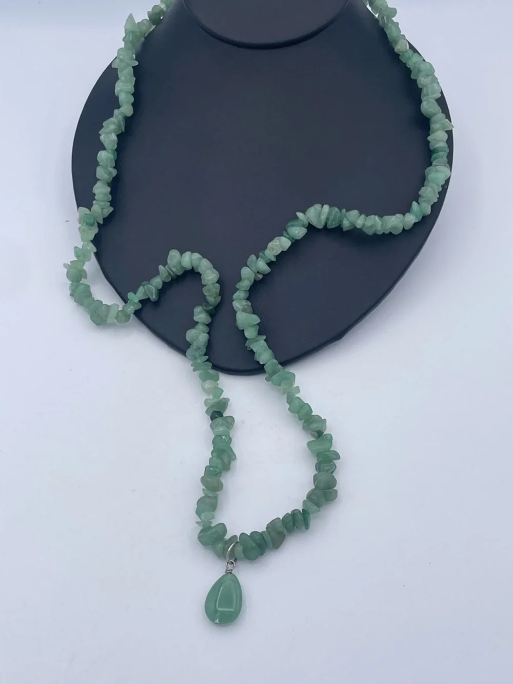 Green Aventurine Chip Long Bead Necklace with Teardrop Pendant Natural Gemstone